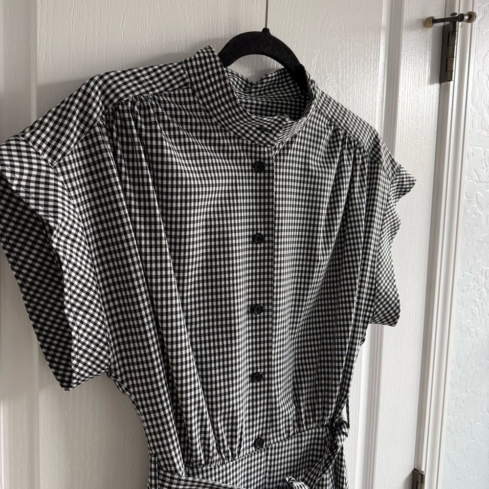 NWOT CALVIN KLEIN Midi Shirtdress Short Sleeve Black/White Gingham w/Belt 10 - Picture 9 of 16